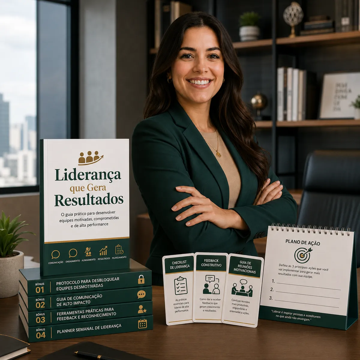 Especialista em liderança apresentando o material