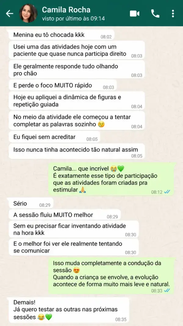 Conversa real de fonoaudióloga pelo WhatsApp