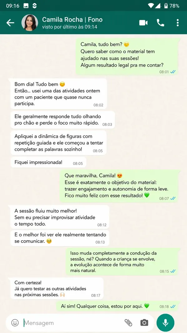 Conversa real de fonoaudióloga pelo WhatsApp